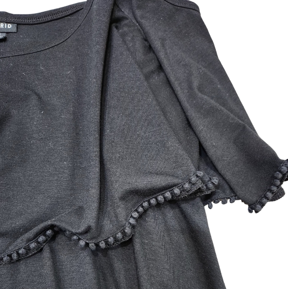 Torrid Black Cold Shoulder Pom Pom Fringe Skater Ruffle Overlay Flowy Dress 1X - Picture 4 of 9